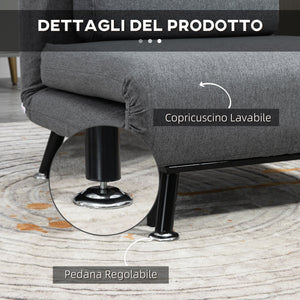 Poltrona Letto Reclinabile in 5 Posizioni 75x70x75 cm in Tessuto Effetto Lino e Acciaio Grigio