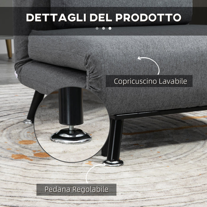 Poltrona Letto Reclinabile in 5 Posizioni 75x70x75 cm in Tessuto Effetto Lino e Acciaio Grigio