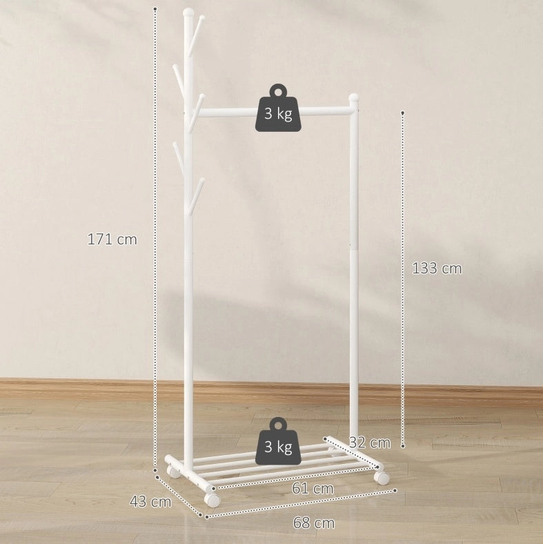 Appendiabiti mobile bianco 3 in 1 con portascarpe