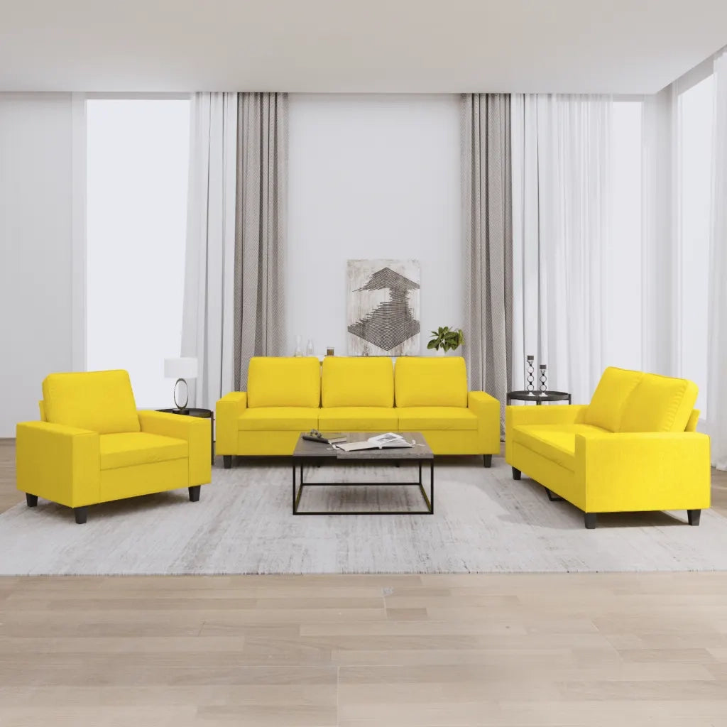Set di Divani 3 pz Giallo Chiaro in Tessuto 3201871
