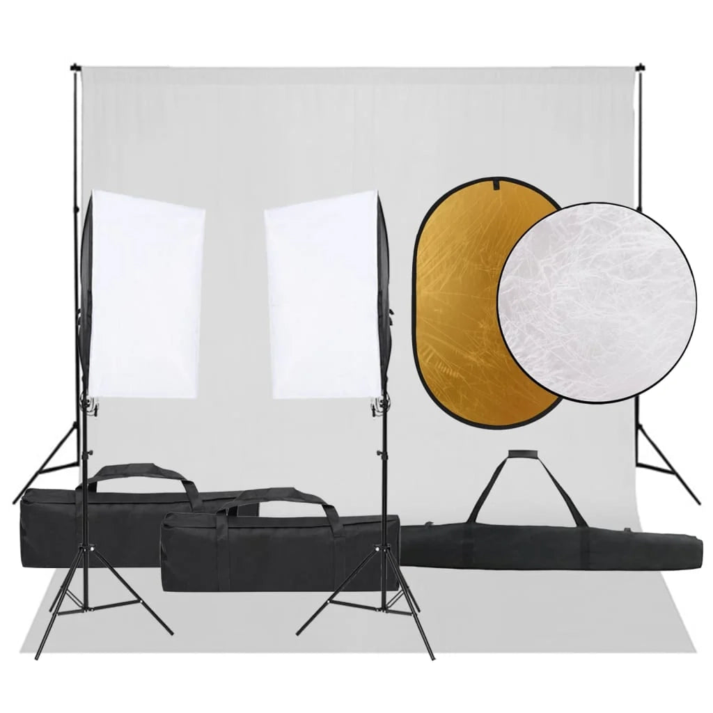 Kit per studio fotografico con illuminazione fondale e riflettore nero 02_0042451