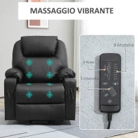 Poltrona Alzapersona Reclinabile max 135° con 8 Punti Massaggianti e Poggiapiedi, 88x92x106 cm, Nero