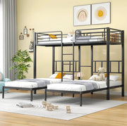 Letto a castello triplo in metallo con scala e tavolo; nero; per materassi 90x200 cm