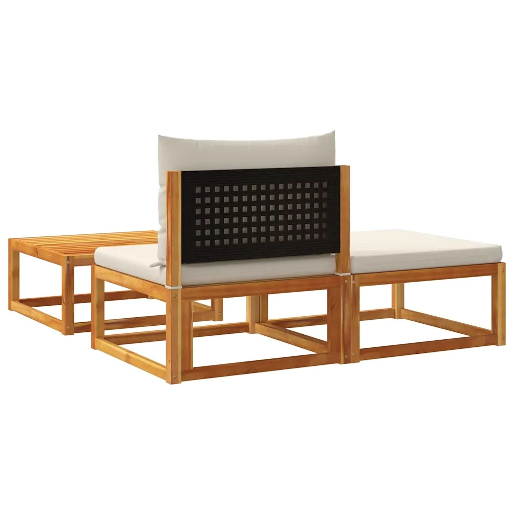 Set di divani da giardino 3 pz | Set Salotto da Giardino con cuscini in legno di acacia e rattan