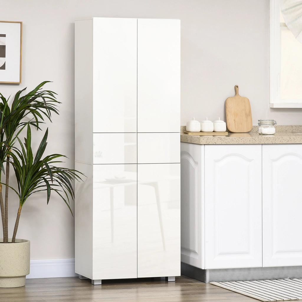 Dispensa Cucina con 4 Ante, 3 Ripiani Regolabili e Mensole a 5 Livelli in MDF e Truciolato, 60x35x170 cm, Bianco