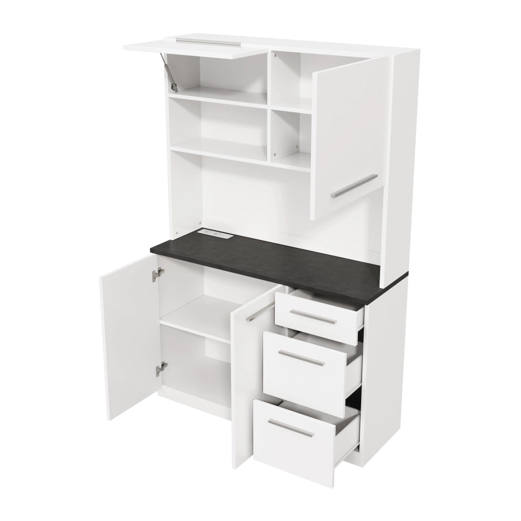 Credenza da soggiorno con ampio spazio di archiviazione, prese integrate, USB-A/USB-C e illuminazione LED, bianco, 120 × 40 × 180 cm