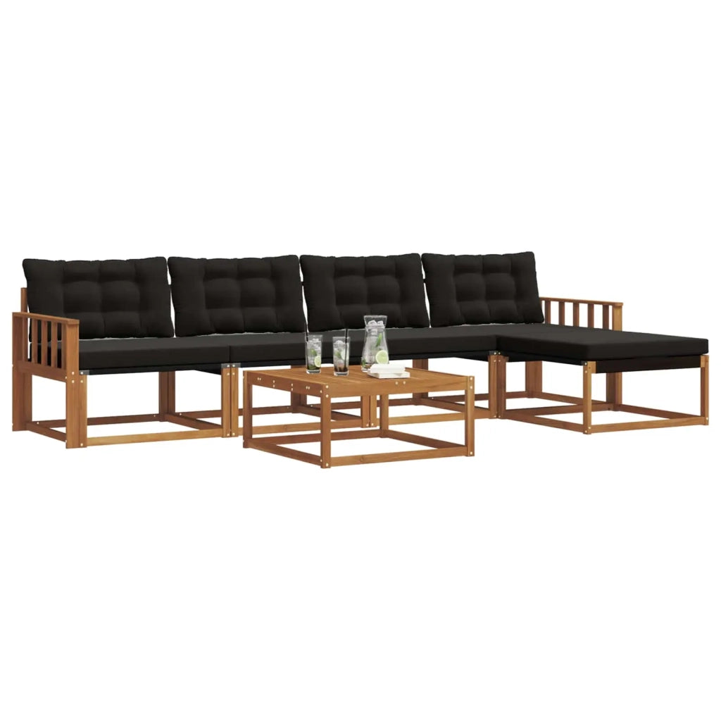 Set di divani da esterno con cuscino 6 pcs Naturale e Nero 3369383