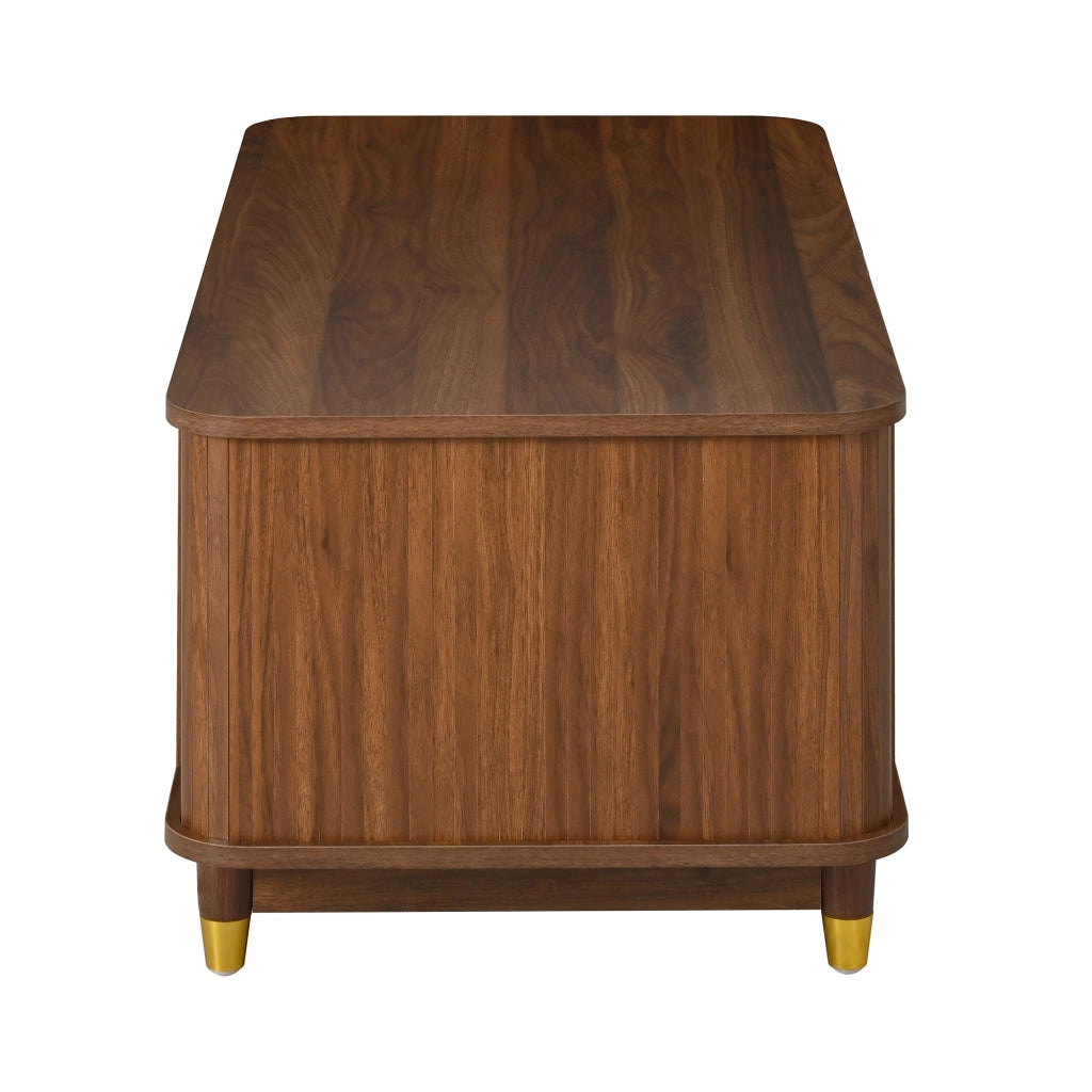 TAVOLINO da caffè con ante scorrevoli in rattan 100x50x42 cm MDF Noce