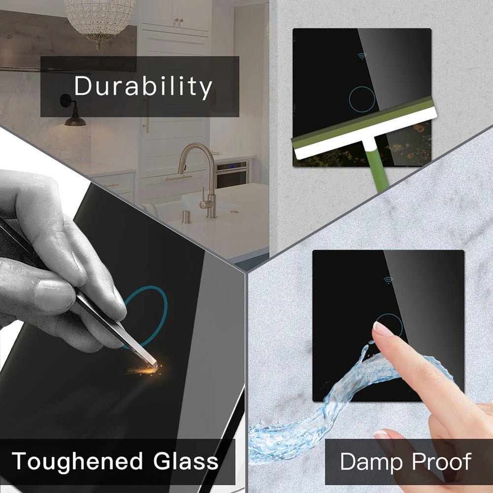 Interruttore Da Parete Touch 1 Tasto, WIFI 2.4G+BLE+RF 433MHz , Bluetooth BLE Mesh TUYA, Smart Life, 10A, AC 90-250V, 50/60HZ, 86X86X30mm Per Scatola 502, IP20, Nero, SH9441B