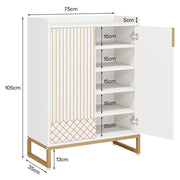 SCARPIERA a 5 ripiani 100 x 41,5 x 21 cm Bianco e Oro in metallo e legno