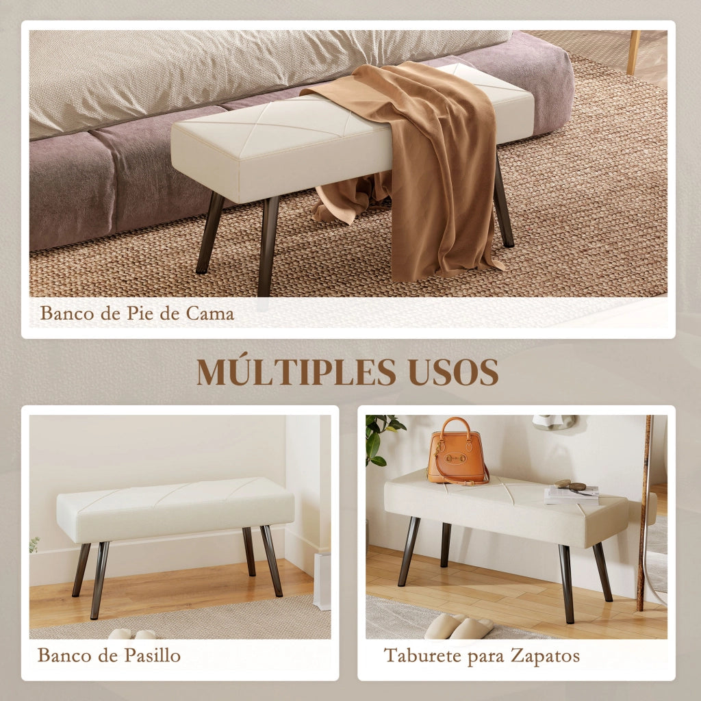 Pouf Piede Letto Multifunzionale ¨C zephmum ¨C Bianco Crema 100x36x45 cm