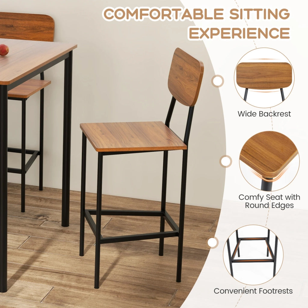 5 Pieces Industrial Dining Table Set with Counter Height Table and 4 Bar Stools-Walnut