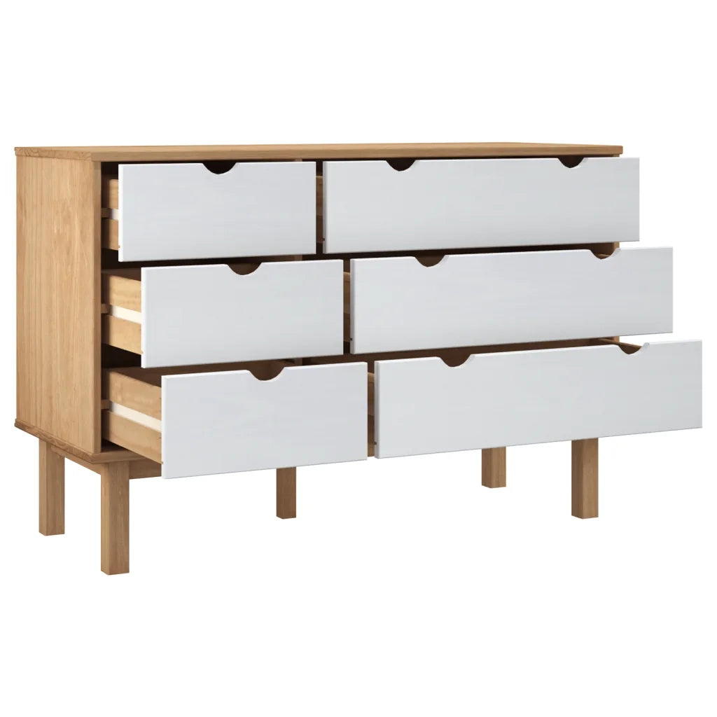 Cassettiera OTTA Marrone e Bianco 111x43x73,5 cm Legno di Pino