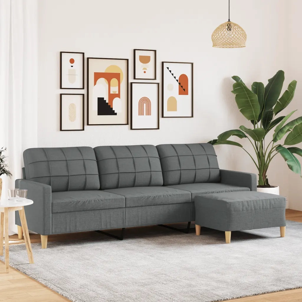 Divano a 3 Posti con Poggiapiedi-Sofa 3 Posti con Poggiapiedi Grigio Scuro 210cm in Tessuto
