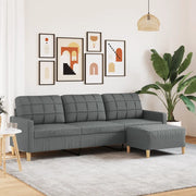 Divano a 3 Posti con Poggiapiedi-Sofa 3 Posti con Poggiapiedi Grigio Scuro 210cm in Tessuto