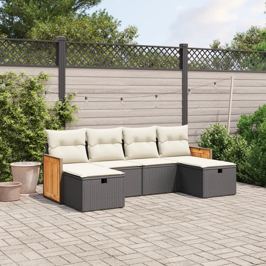 Set Divano da Giardino 6 pz con Cuscini Nero in Polyrattancod mxl 113781