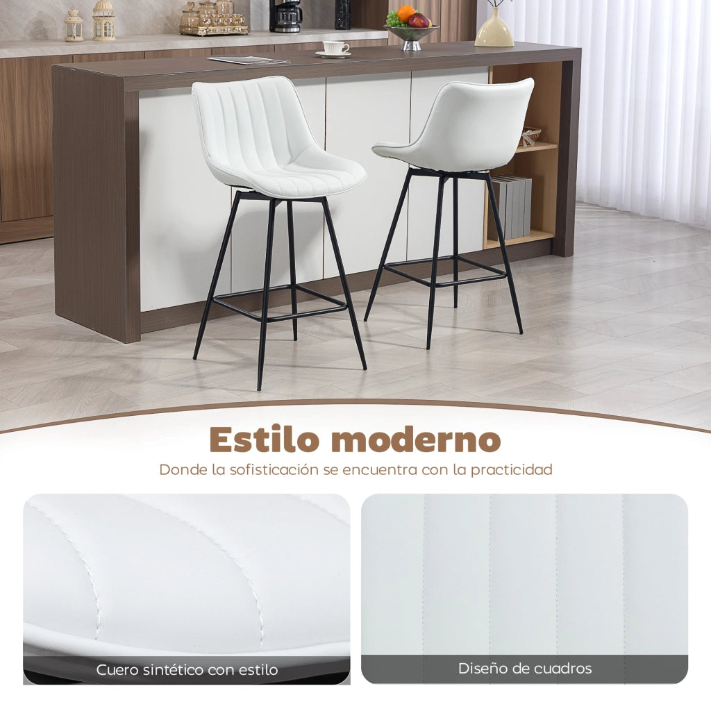 Sgabelli da Bar Girevoli 360¡ã ¨C zephmum ¨C Bianco, Similpelle, Con Schienale e Poggiapiedi