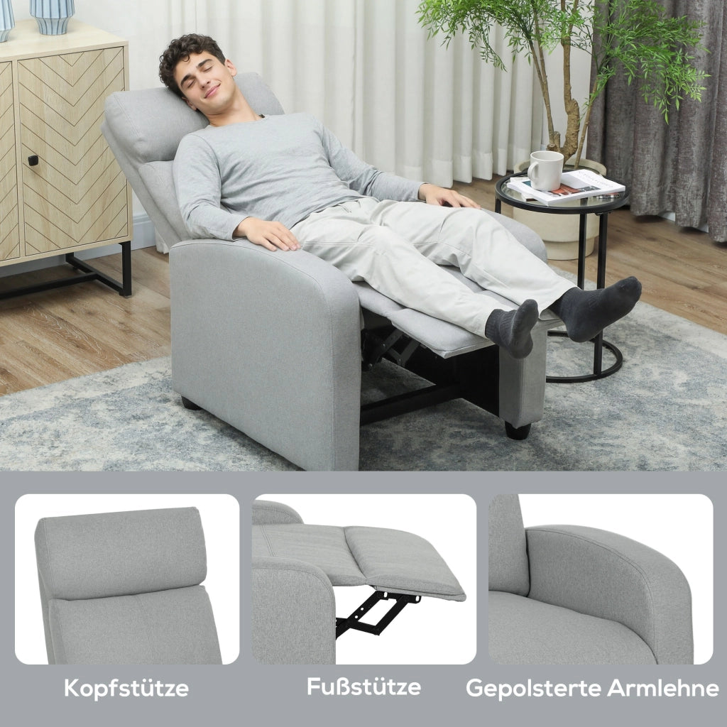 Poltrona relax reclinabile 135¡ã ¨C Xylo ¨C tessuto lino-poliestere grigio chiaro con poggiapiedi