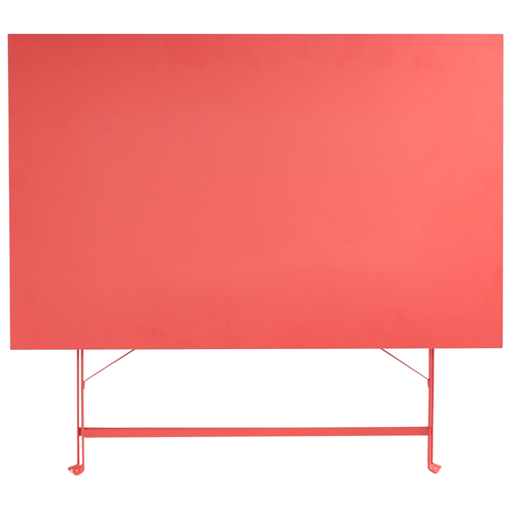 Set da pranzo da giardino con tavolo e sedie in acciaio rosso, contenitore pieghevole
