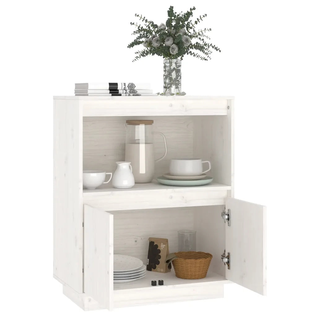 Credenza Bianca 60x34x75 cm in Legno Massello di Pino 813521