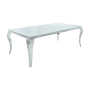 Tavolo da pranzo VELENA – Acciaio argentato e vetro opalino – 200 cm – Stile barocco moderno