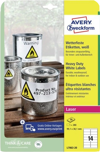 ORIGINAL AVERY Zweckform Etichette Bianco L7063-20 Wasserfeste Etiketten