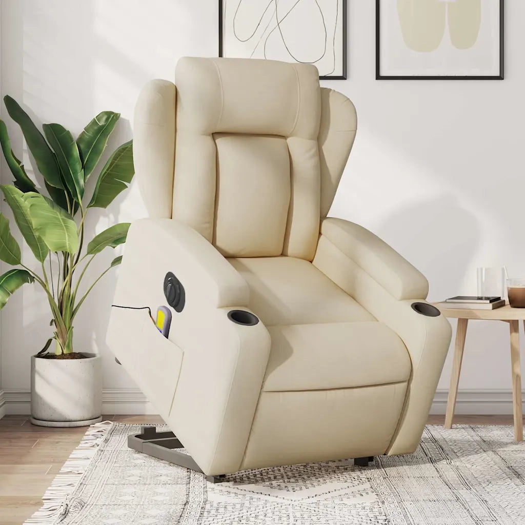 Poltrona Alzapersona Massaggiante Elettrica Crema in Tessuto 3204527