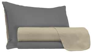 Set Lenzuola Sopra Sotto e Federe Doubleface Tortora/Fumo 1 Piazza e Mezzo