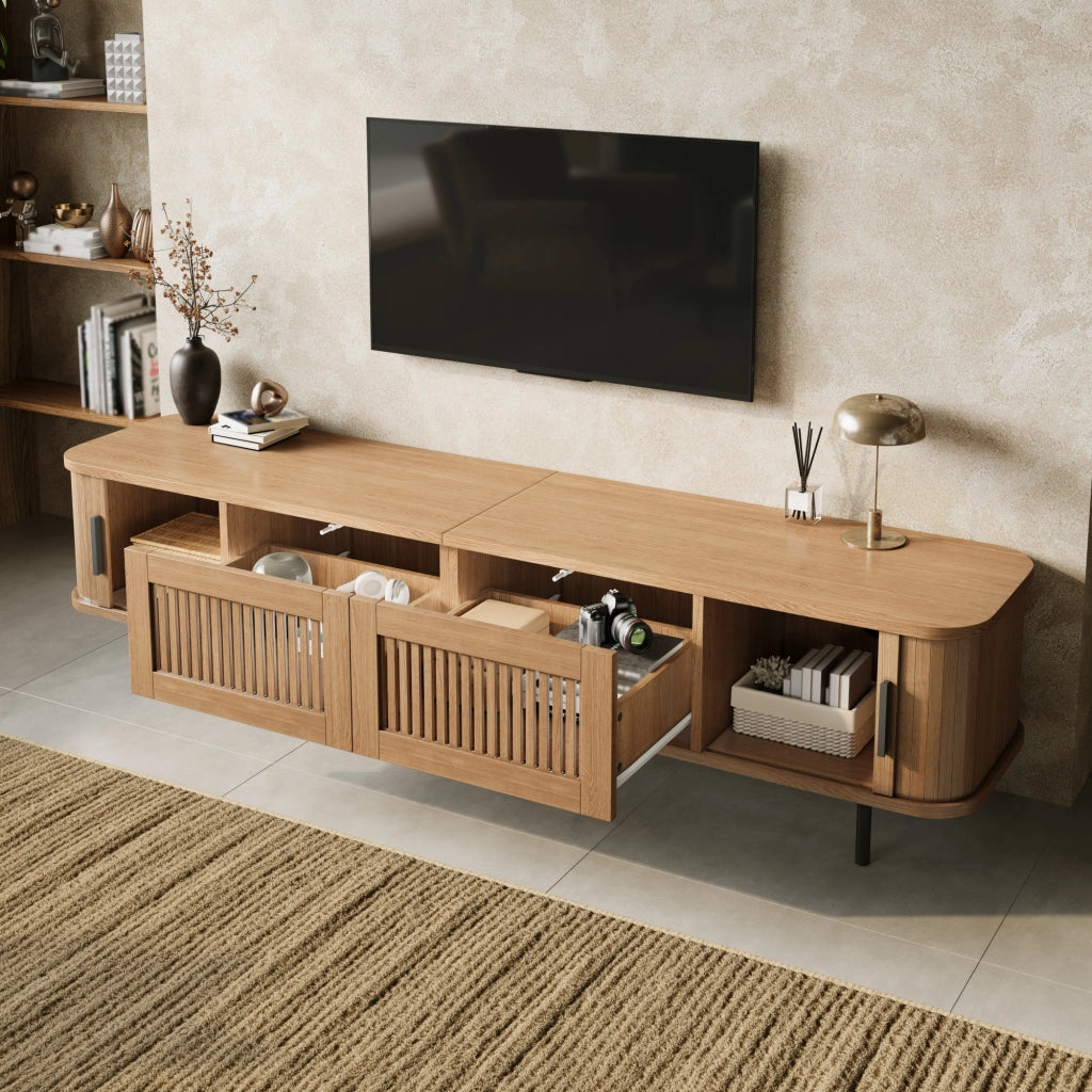 Mobile TV con LED APP 180 cm; angoli arrotondati; in MDF e PB; naturale