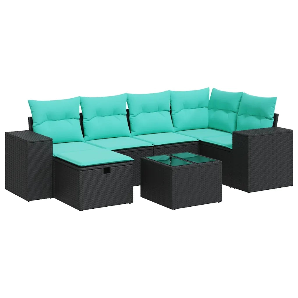 Set Divani da Giardino con Cuscini 7pz Nero Polyrattan