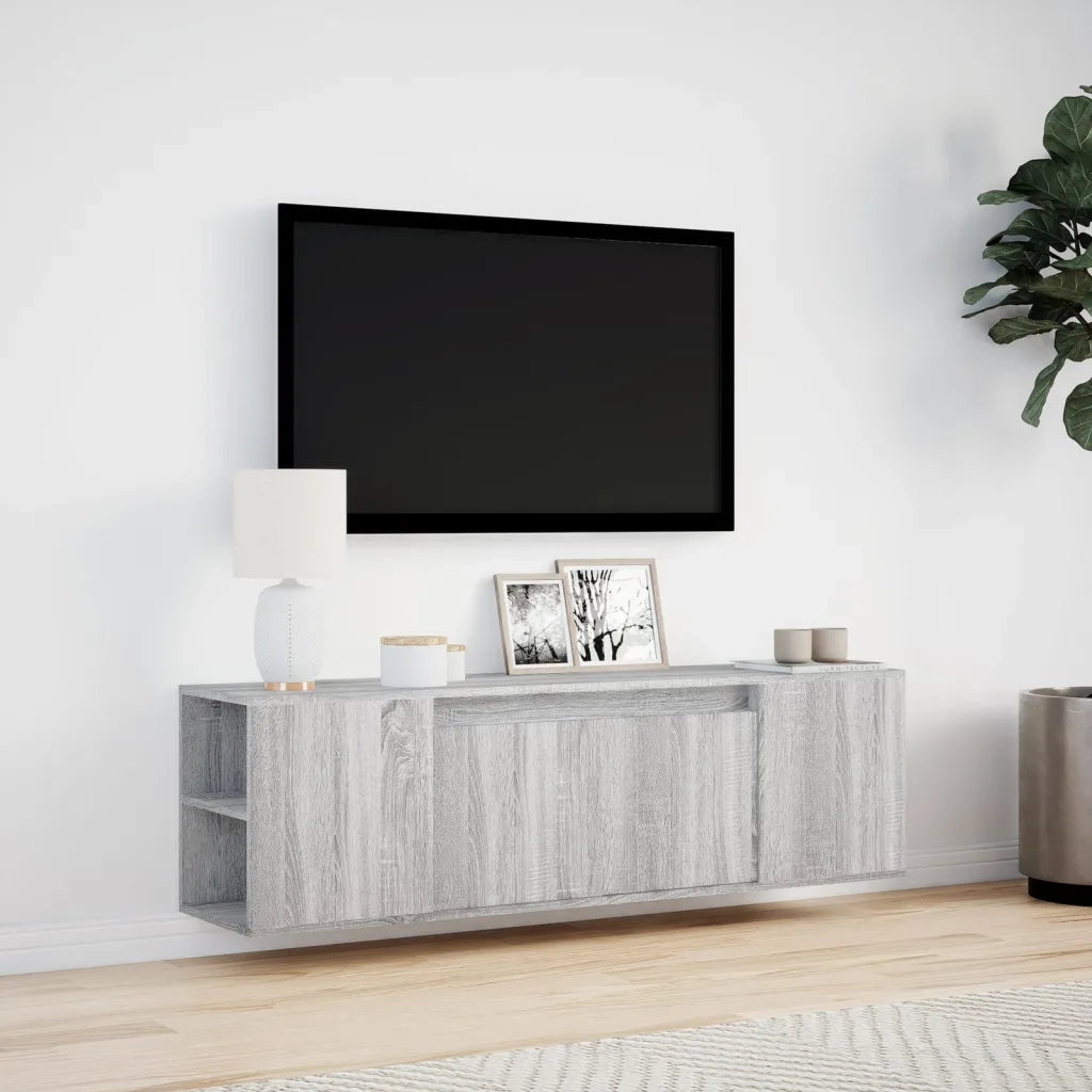 Mobile TV a Parete con Luci LED Grigio Sonoma 135x31x39,5 cm 852388