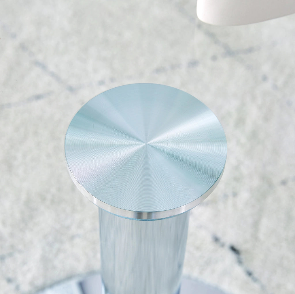 Tavolo Bar Rotondo in Vetro Trasparente 85 cm con Base in Metallo Argento 76 cm Altezza