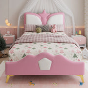 Upholstered Kids Bed;90x200 cm;crown-shaped headboard;pink and white