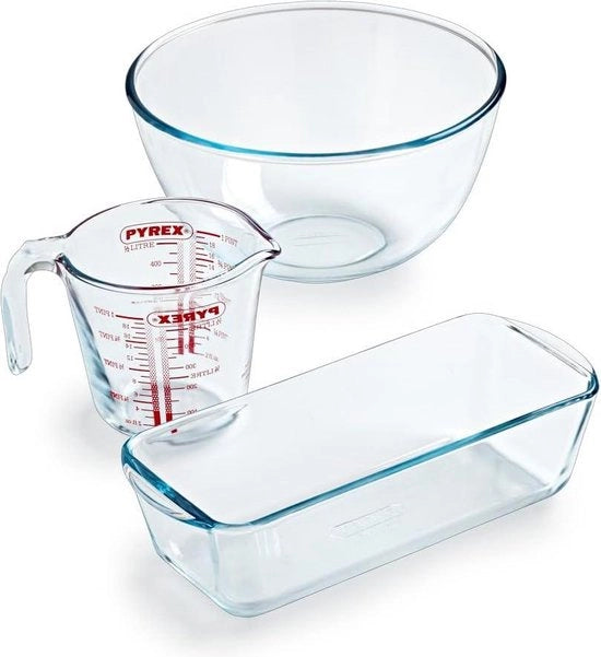 Kit di pasticceria - Misuratore 05L - Bacinella misting 2L - Padella per torte - Vetro borosilicato - Resistente ai graffi - Realizzato in Francia
