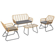 Set di mobili da giardino TIGA in resina intrecciata 4 posti - cuscini grigi