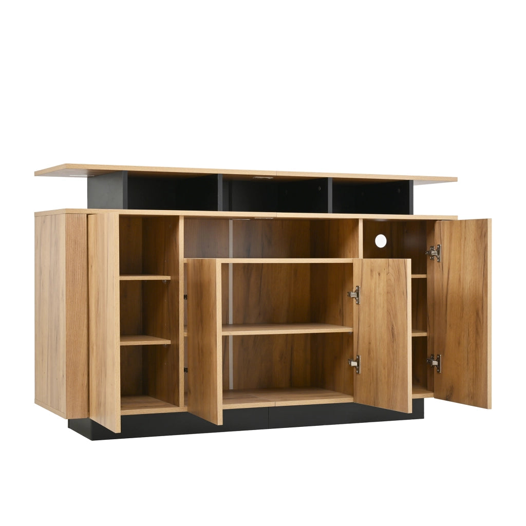 Credenza e madia con 4 ante e 3 vani aperti per soggiorno e ingresso in truciolare natural 140 × 40 × 85 cm