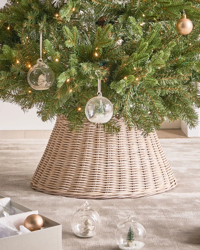 Collare per albero di Natale in rattan ⌀ 50 cm fatto a mano rotondo accessori decorazioni marrone chiaro