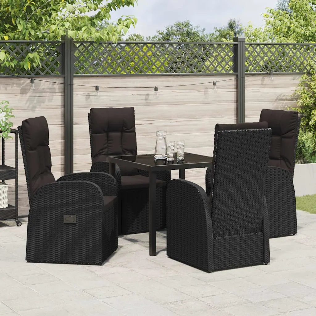 Set da Pranzo per Giardino con cuscino 5 pcs Nero polyrattan 3379507