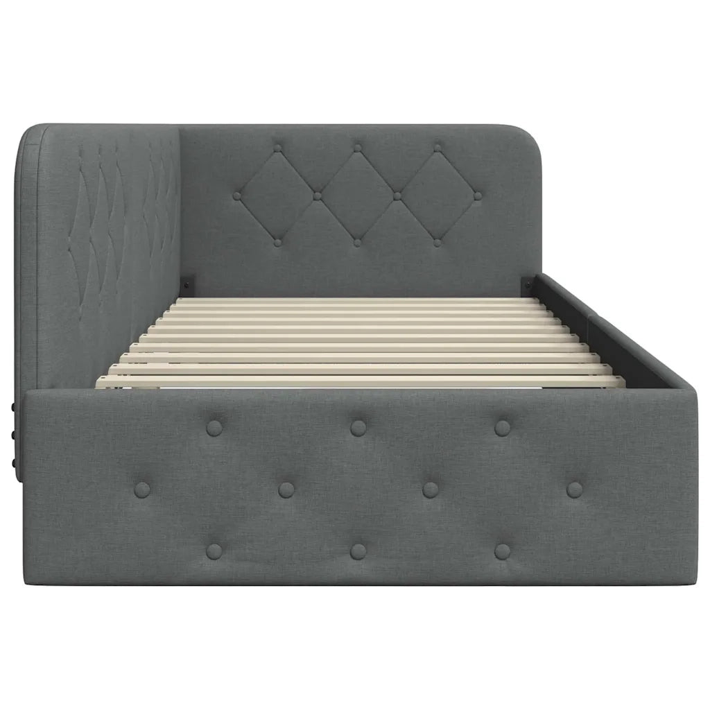 Cornice del letto ad angolo Grigio scuro 90 x 200 cm Tessuto