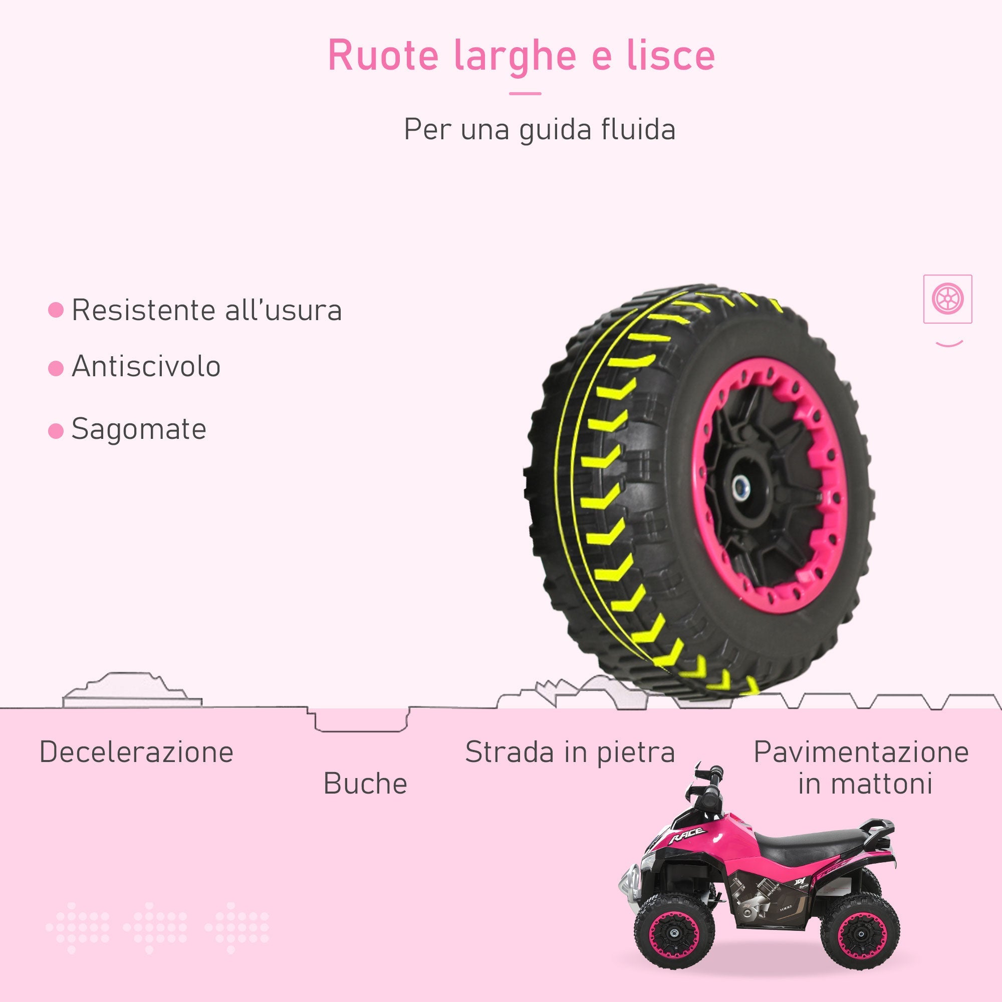Mini Quad Cavalcabile a Spinta per Bambini con Luci e Suoni Rosa
