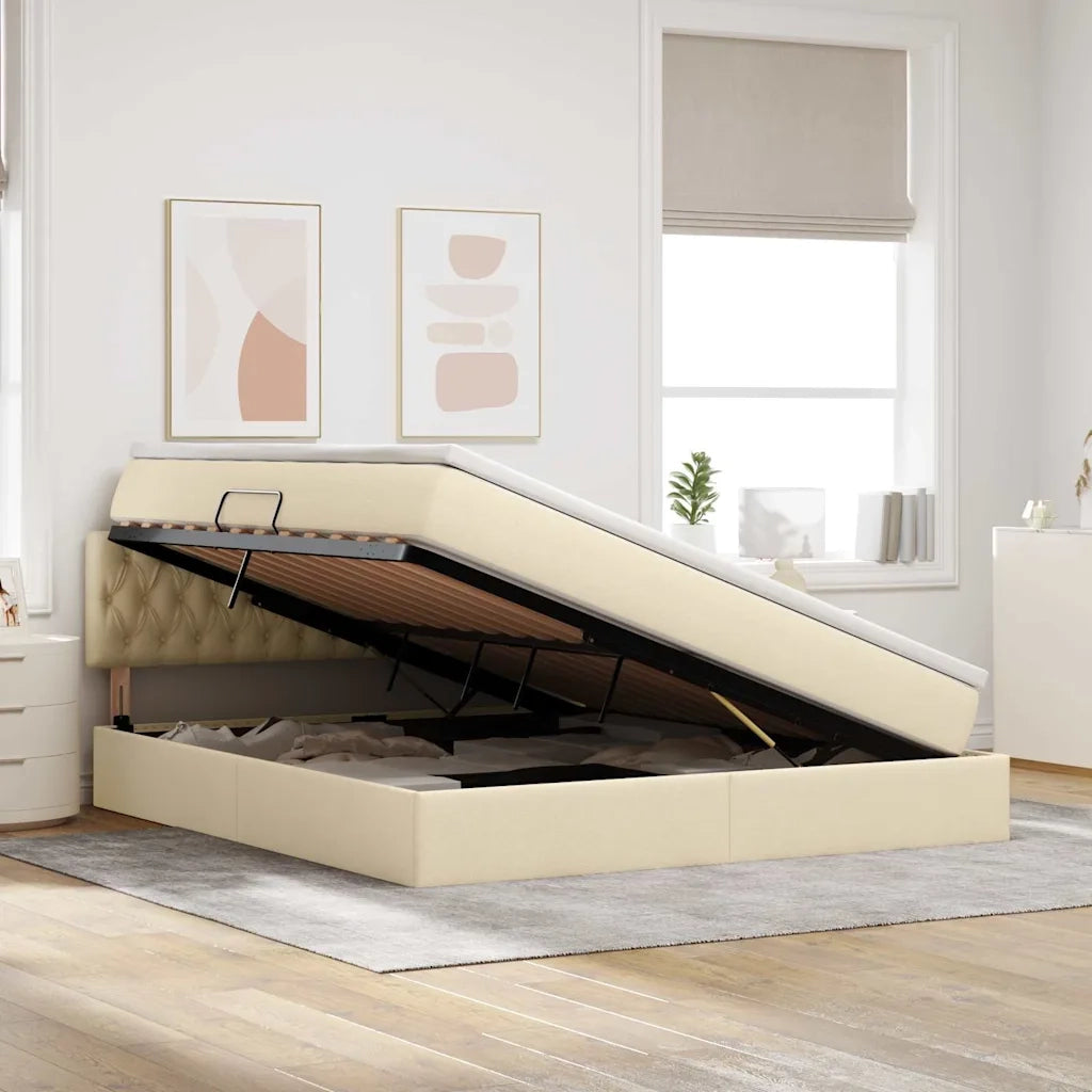 Letto con contenitore LED e materasso Crema 180 x 200 cm
