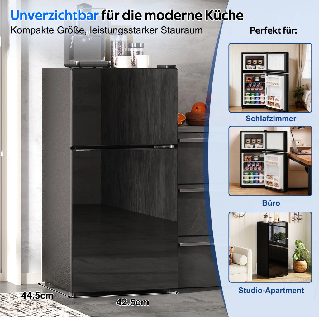 Minifrigo con congelatore 60L; porta in vetro; LED; nero