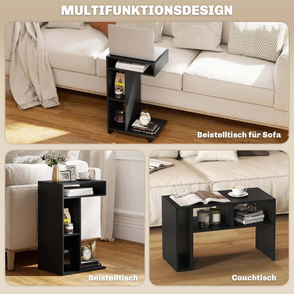 Tavolino a C con 4 ripiani e rotelle ¨C Xylo ¨C nero, 40x30x69 cm