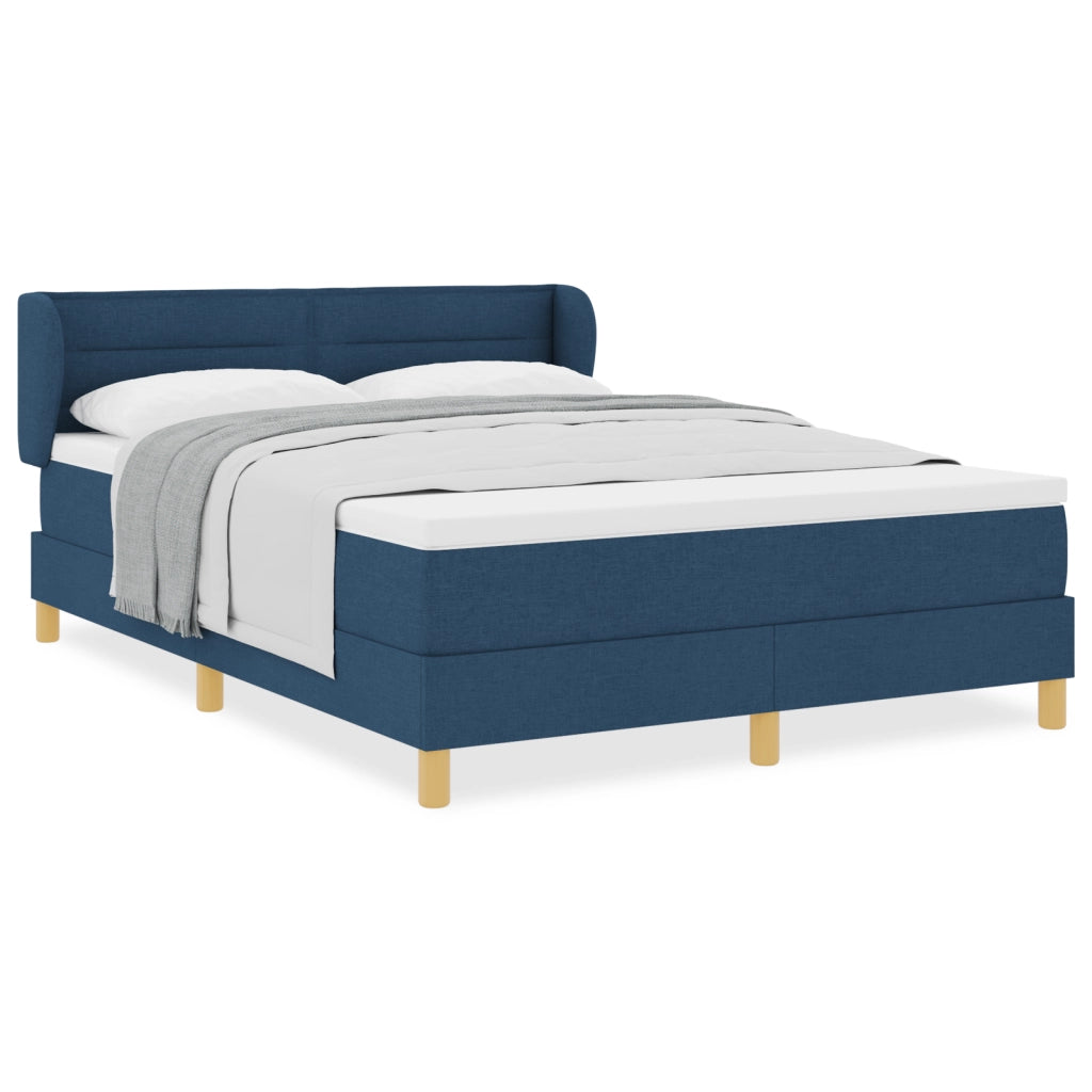 Letto Box Spring con Materasso Blu, 140x190 cm, Tessuto