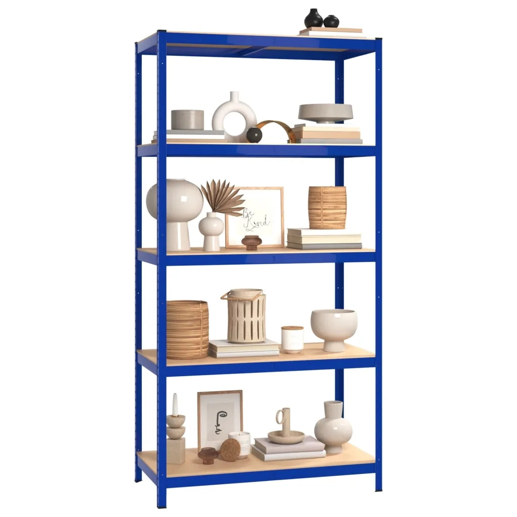 Mensole a 5 Ripiani 2pz Blu in Acciaio e Legno Multistrato cod mxl 39046