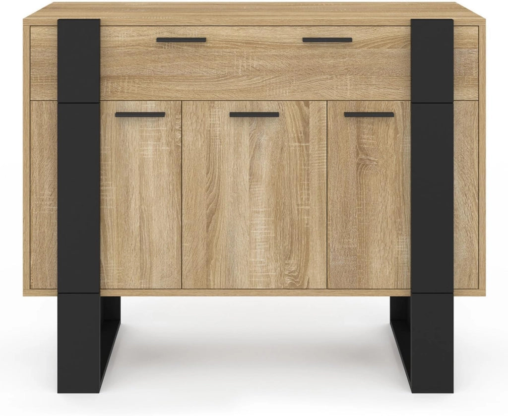 Credenza PHOENIX 100 cm con 3 ante e 1 cassetto, legno e nero