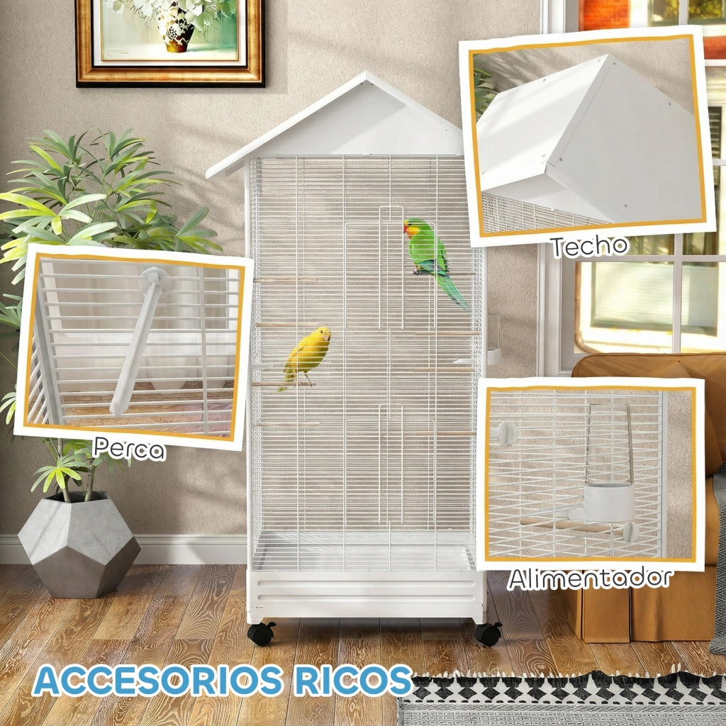 Gabbia per Uccelli con Ruote ¨C zephmum ¨C Bianco 79x65x155 cm