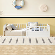 Letto per bambini, 90 x 200 cm, struttura in legno massello, sponde di sicurezza, bianco