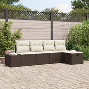 Set Divano da Giardino con cuscino 5 pcs Marrone polyrattan