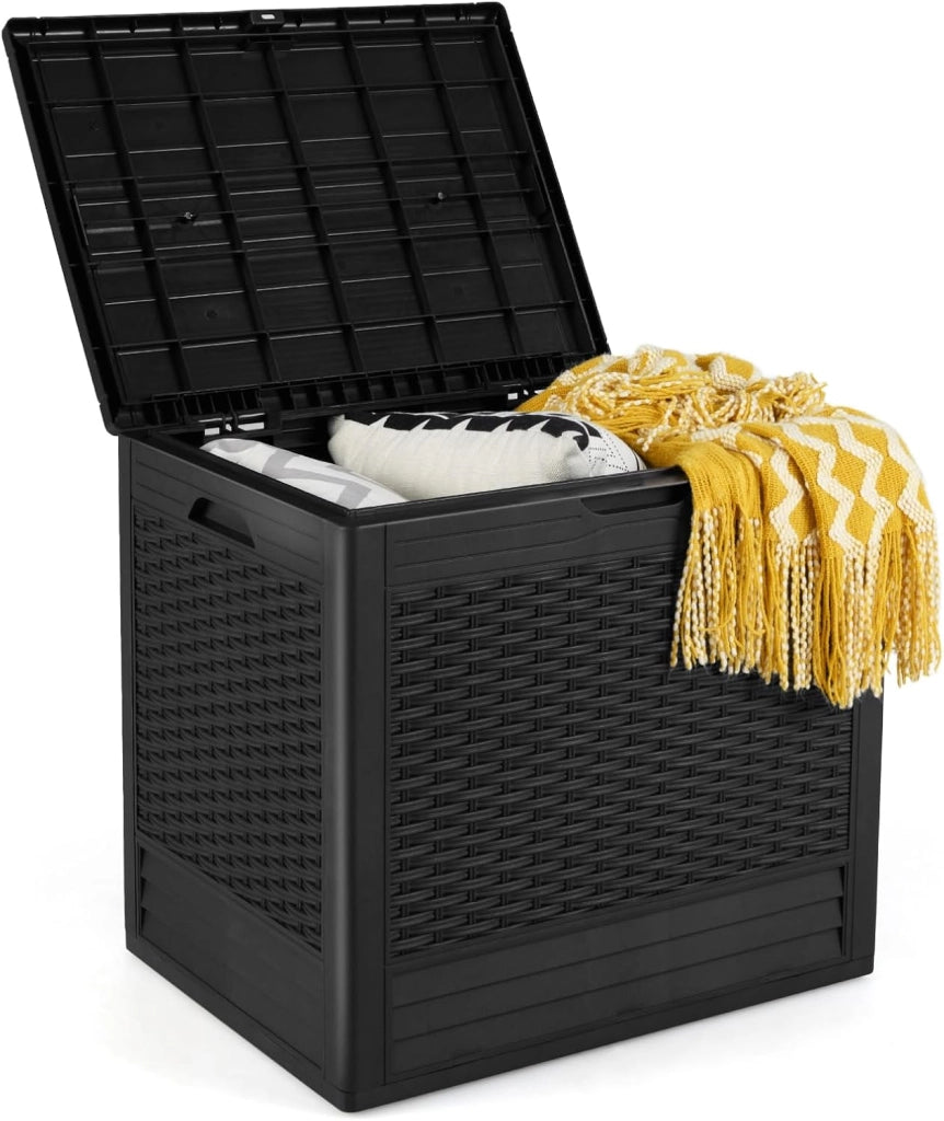 Baule da Esterno 145 L, Cassapanca Contenitore Impermeabile con Effetto Rattan, Coperchio Bloccabile e Maniglie, per Giardino, Patio e Piscina, 56 x 56 x 60,5 cm (Marrone)